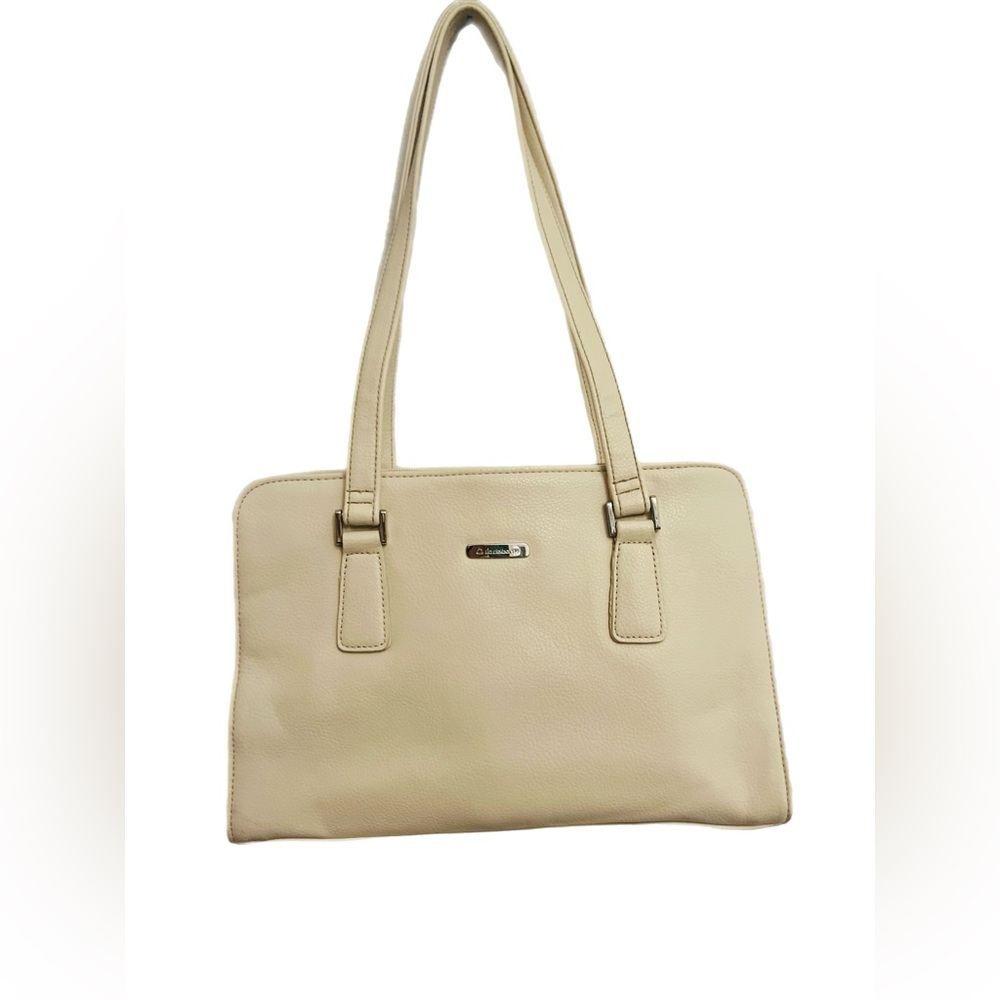 Liz Claiborne Y2K Shoulder Bag Cream Beige faux Leather Tote Satchel 2000s